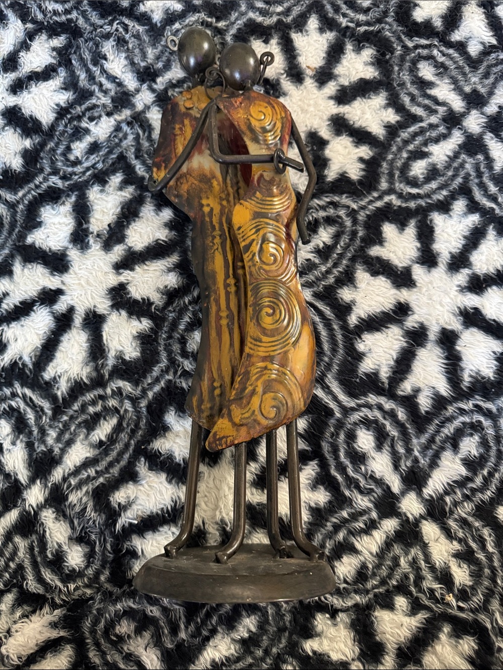 Handcrafted Embrace Metal & Wood Sculpture - Brown/Gold